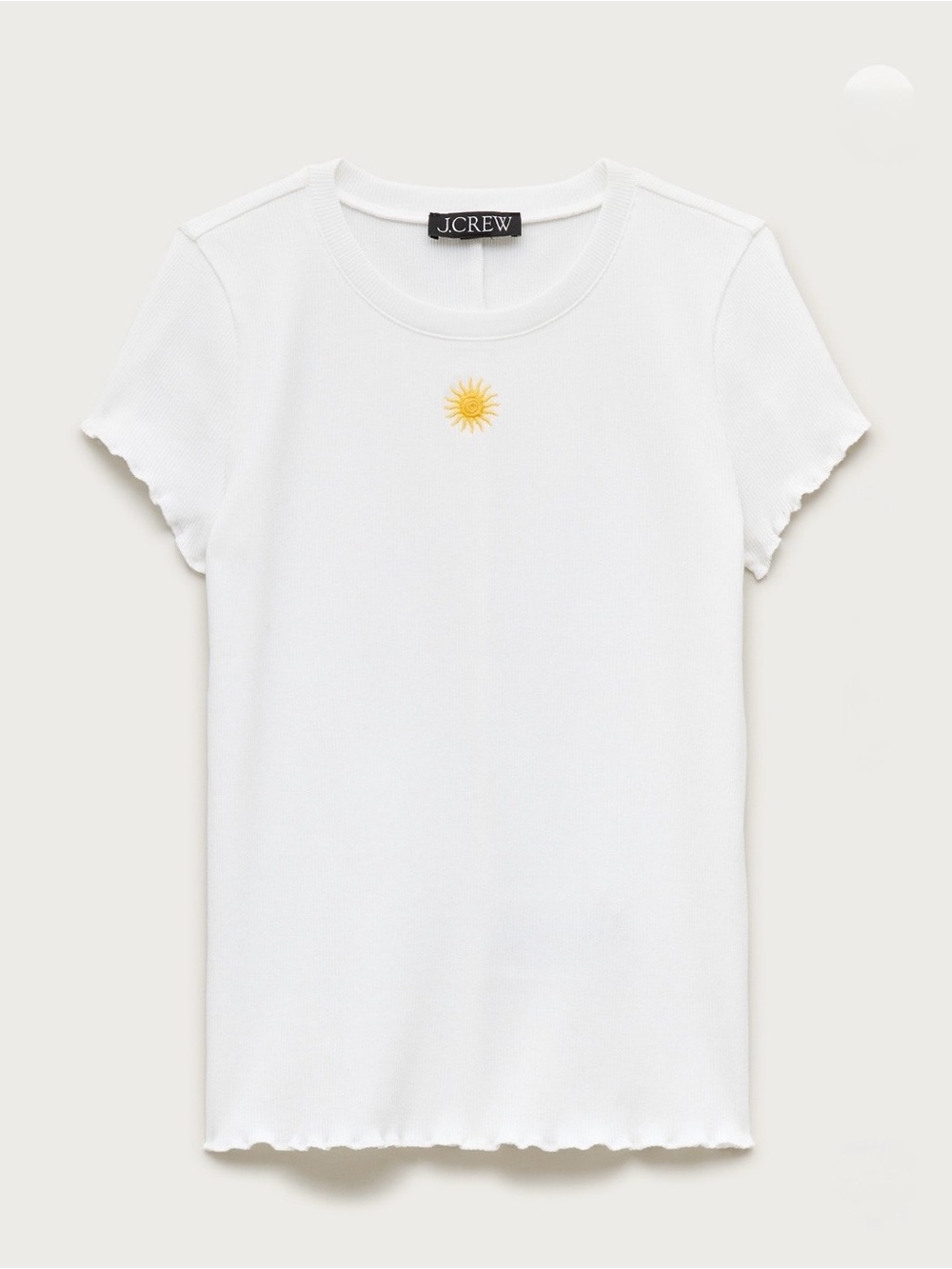 J. Crew Perfect Rib White Short Sleeve Tee with Yellow Sun Embroidery